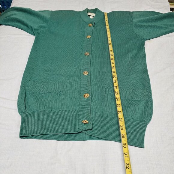 l. Magnin by Ballantyne Button Up Cardigan Sweater Women Size M Green Pure Wool - Picture 6 of 14